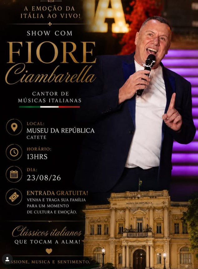 Cartaz do show de Fiore Ciambarella no Museu da República em 23 de agosto de 2026